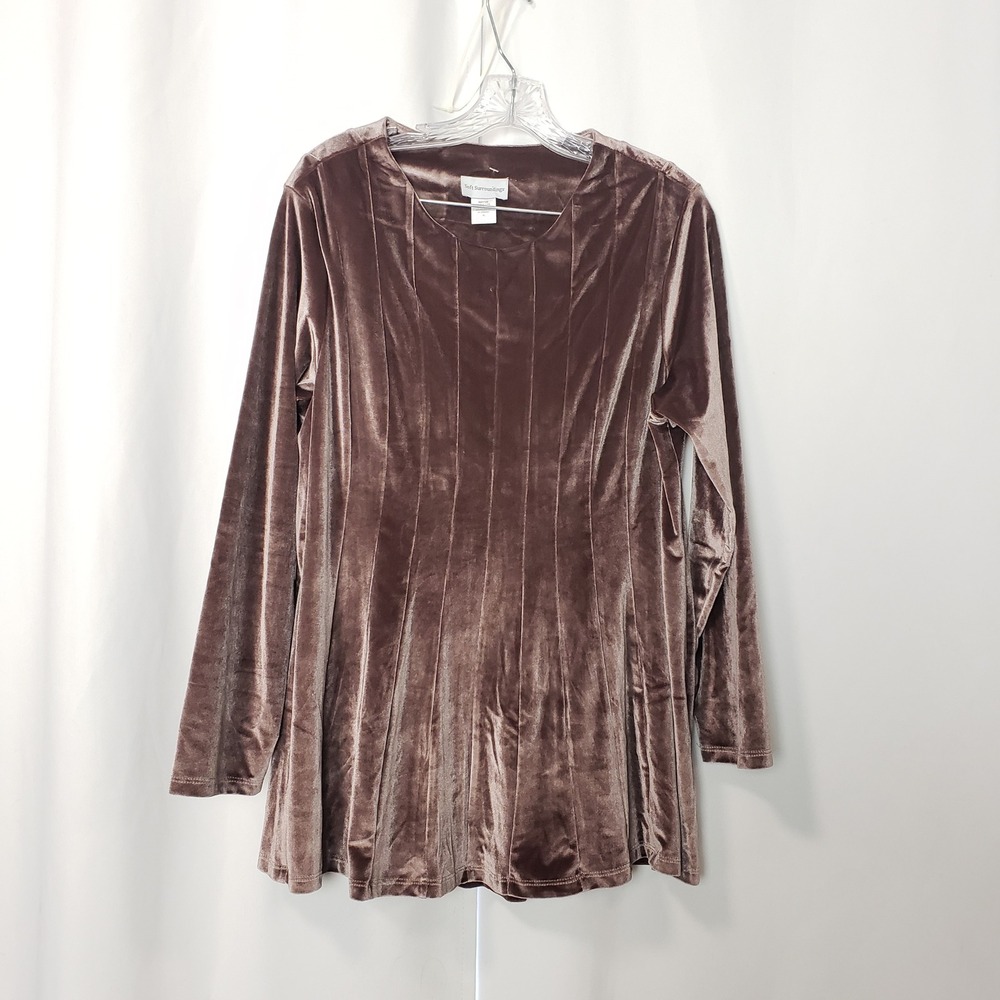 Soft Surroundings Velvet Pintuck Tunic Top Long Sleeve Size PL